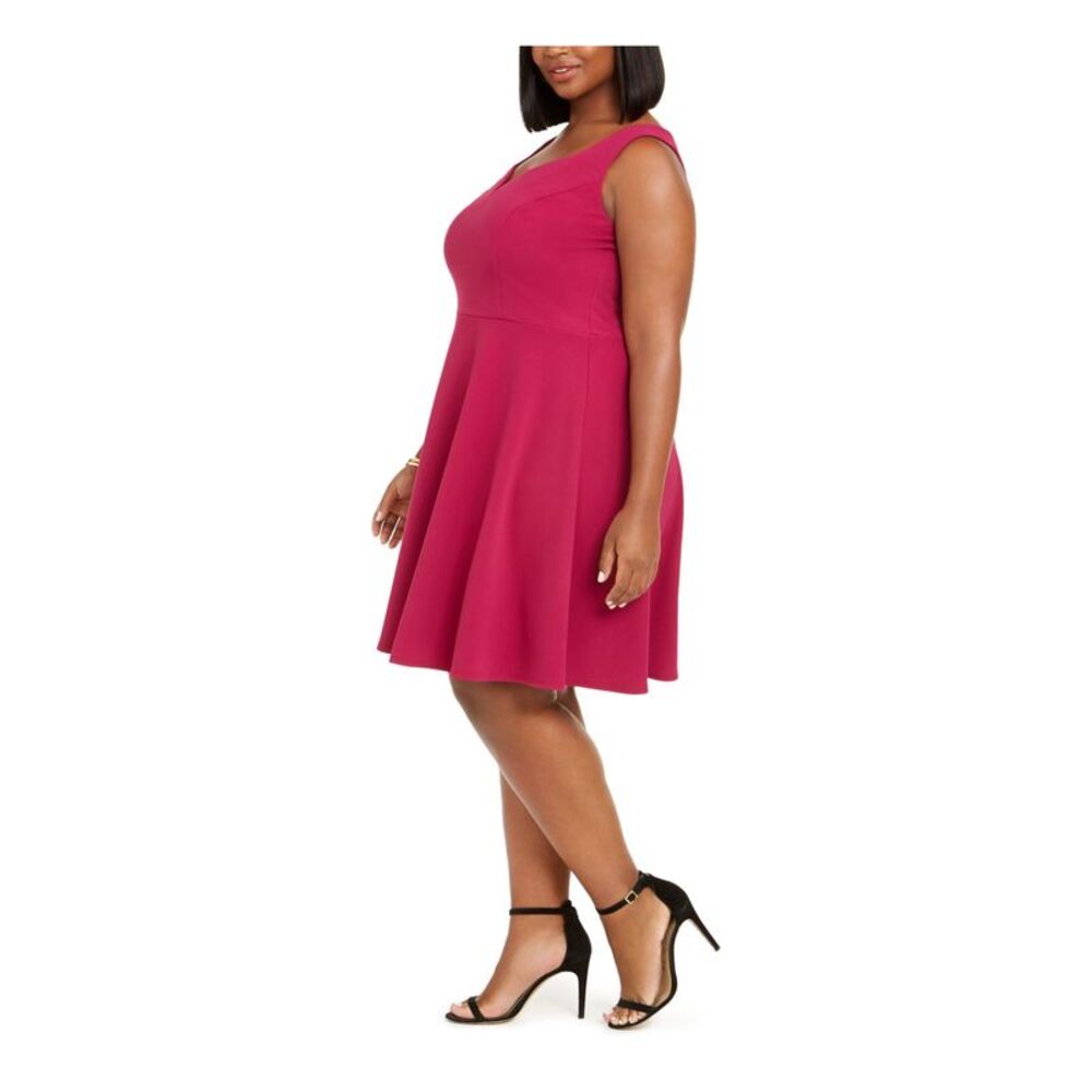 B DARLIN Womens Burgundy Sleeveless Knee Length Trapeze Dress Plus 24W - Picture 3 of 5